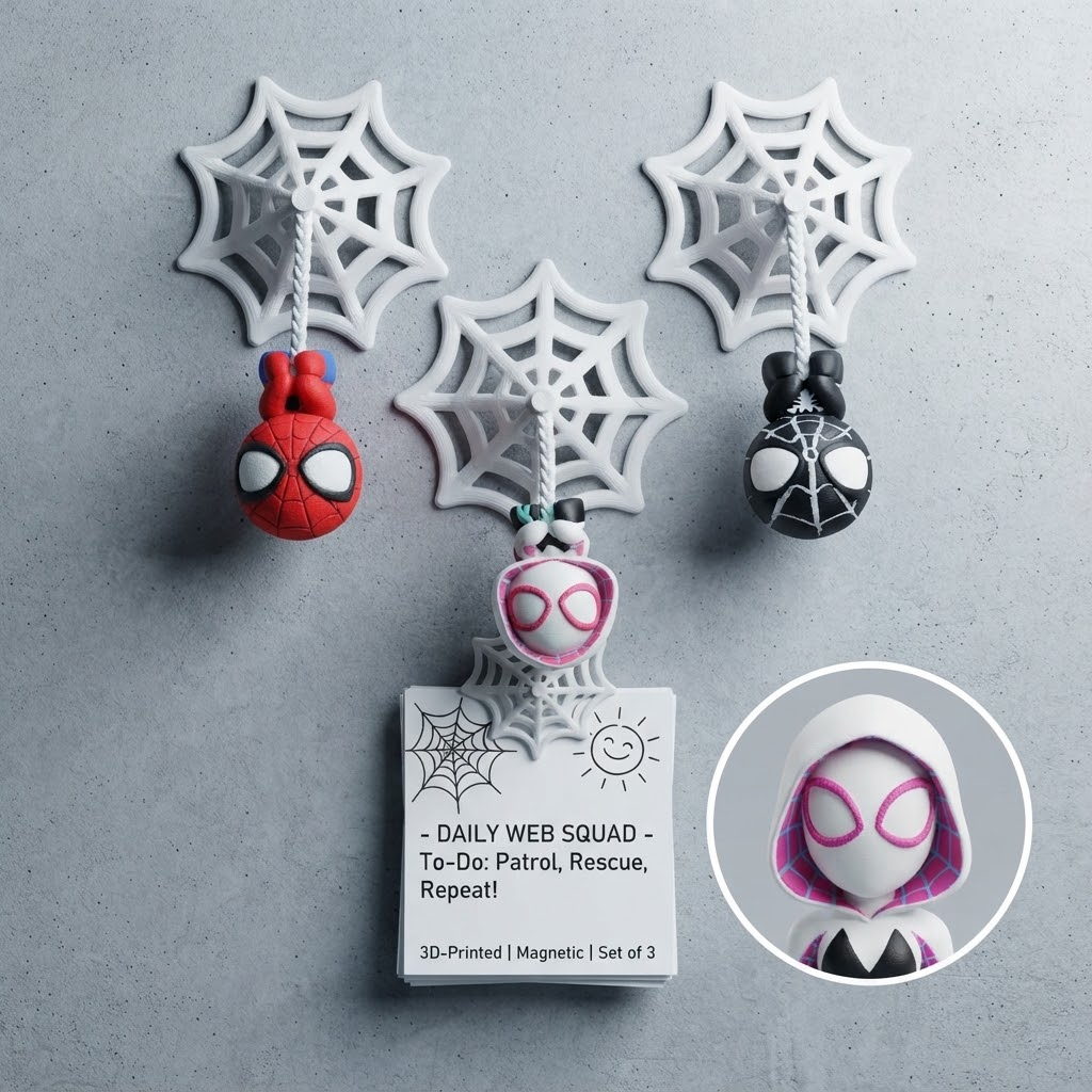 3D Printed Hanging Spider Fridge Magnet Set - Upside Down Web-Slinging Magnetic Clips for Notes, Photos & Home Decor