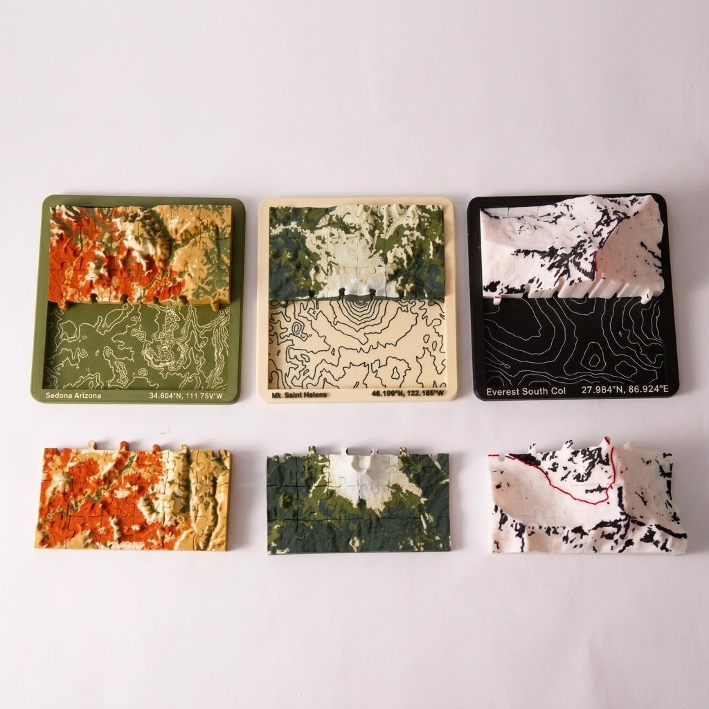 3D Topographical Mountain Terrain Puzzle | Raised Relief Desk Sculpture 36pcs（6x6)