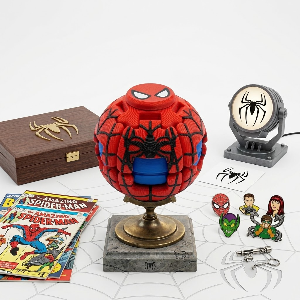 Spider-Man Kinetic Fidget Sphere | 3D Printed Rotating Desk Toy & Collector's Stand