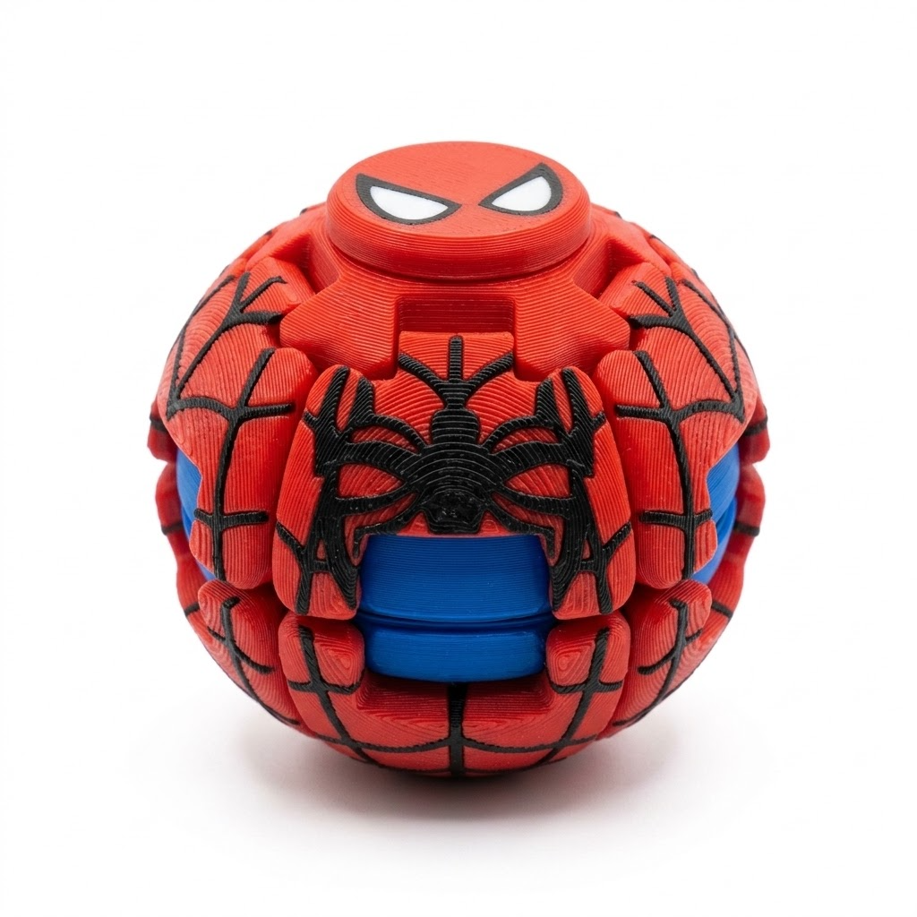 Spider-Man Kinetic Fidget Sphere | 3D Printed Rotating Desk Toy & Collector's Stand