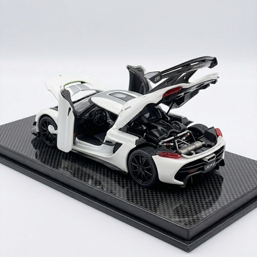 1:32 Koenigsegg Jesko Diecast Hypercar Model – Fully Opening Parts with Carbon Fiber Style Display Base