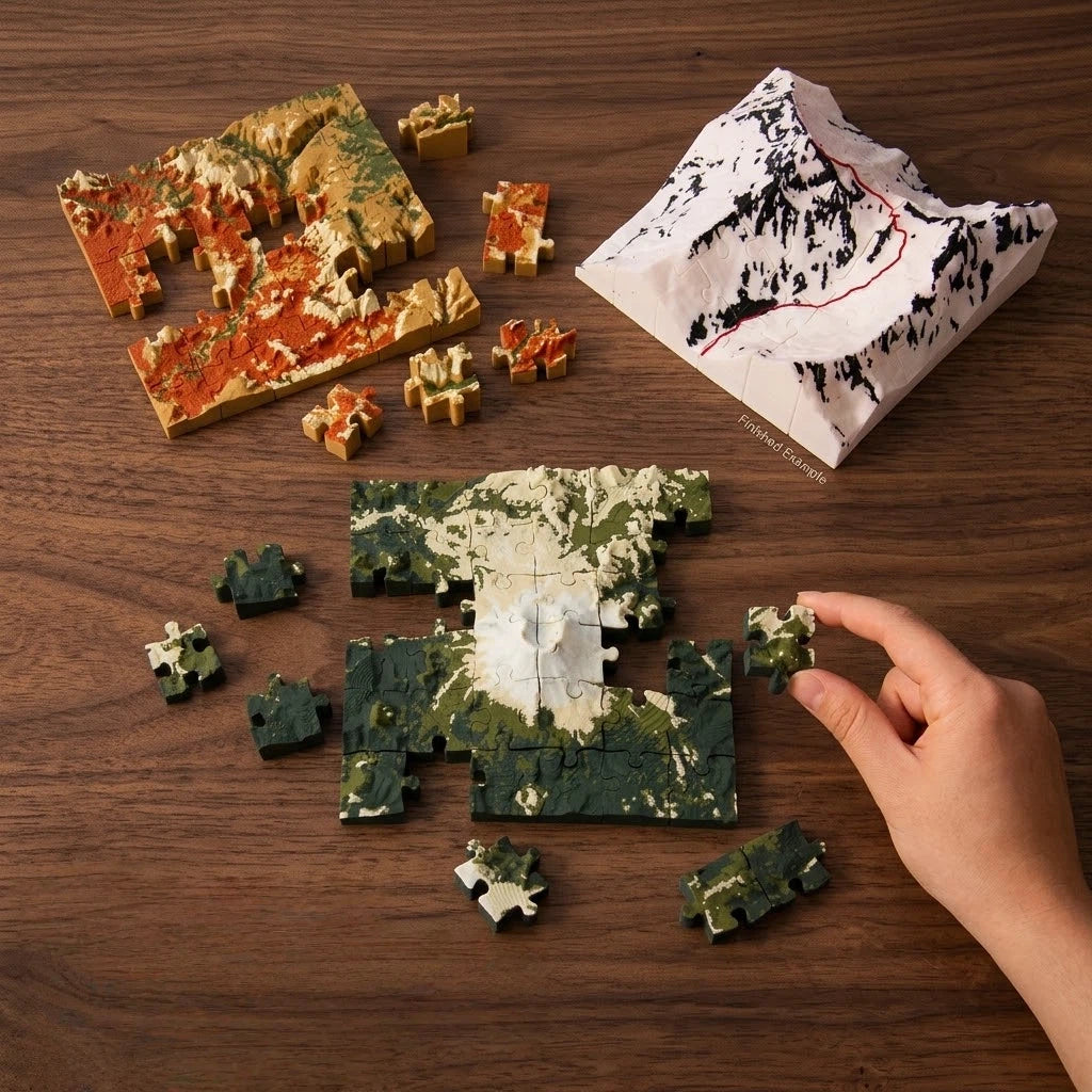 3D Topographical Mountain Terrain Puzzle | Raised Relief Desk Sculpture 36pcs（6x6)