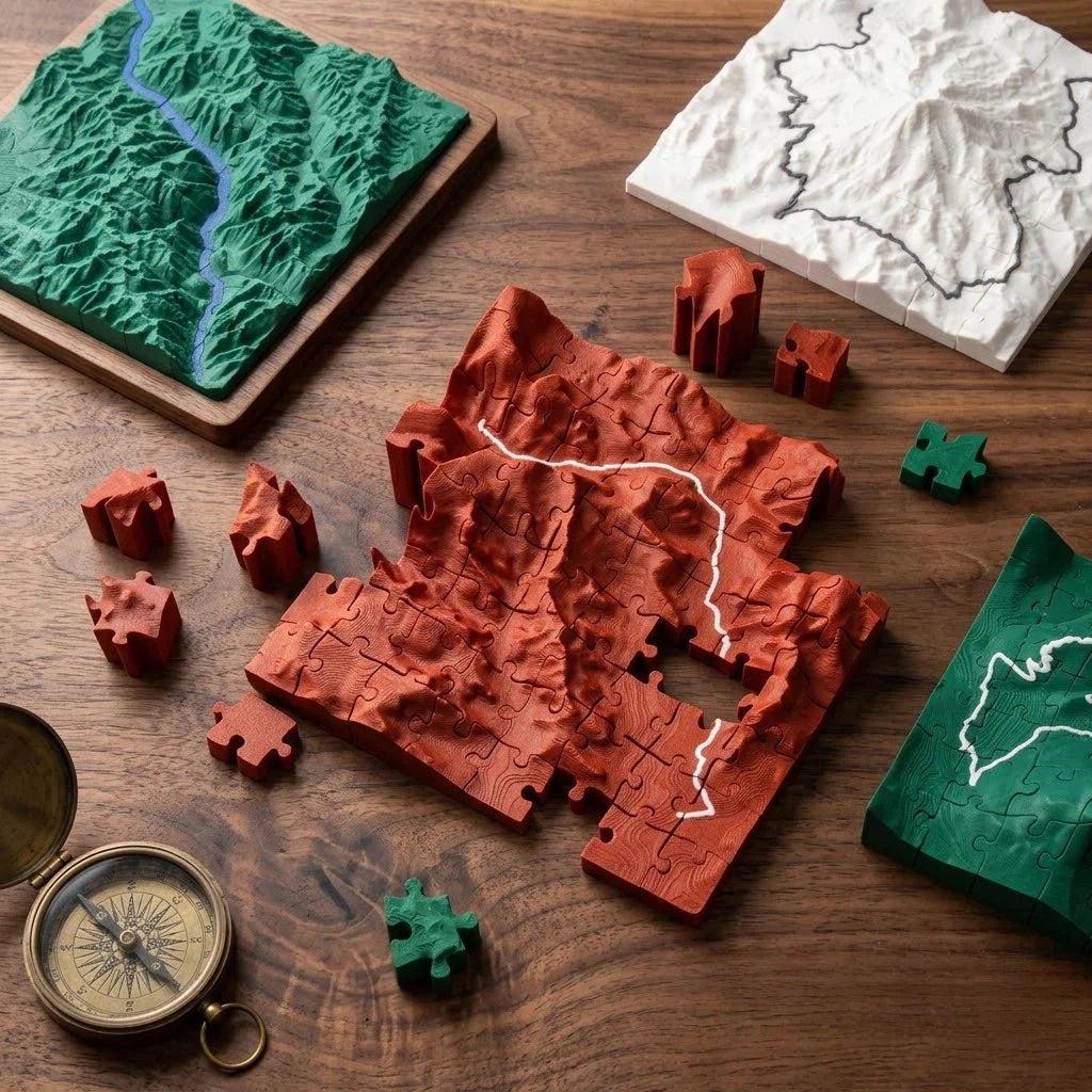 3D Topographical Mountain Terrain Puzzle | Raised Relief Desk Sculpture