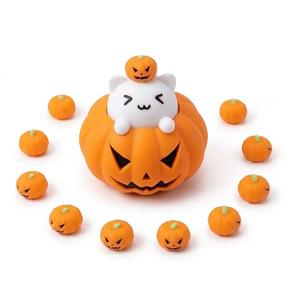 Kawaii Halloween Pumpkin Cat Fidget Toy – Pop Up Press Button Stress Relief Desktop Figurine