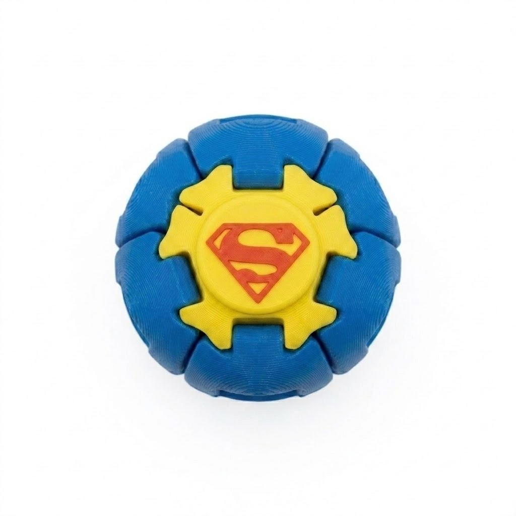 Super-Man Kinetic Fidget Sphere | 3D Printed Rotating Desk Toy & Collector's Stand