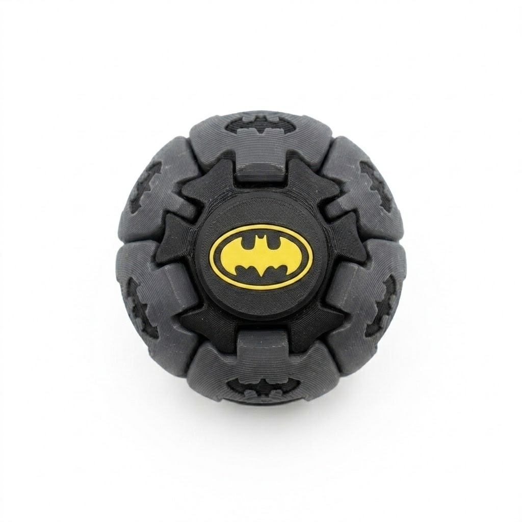 Batman Kinetic Fidget Sphere | 3D Printed Rotating Desk Toy & Collector's Stand