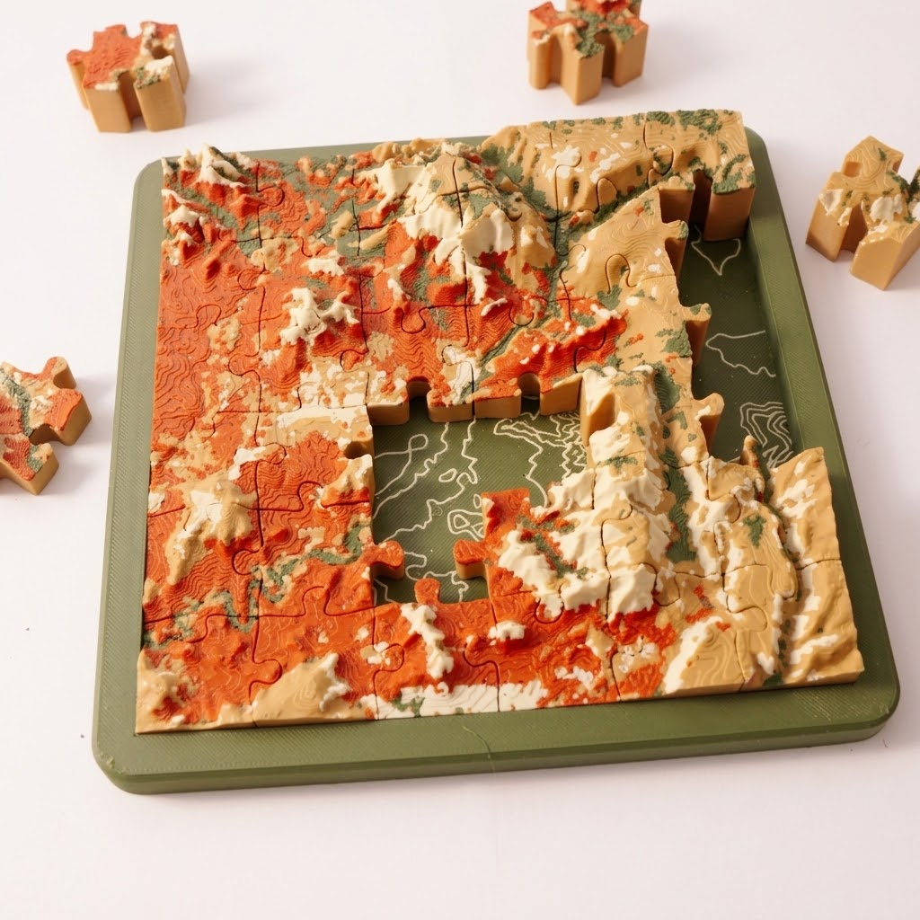 3D Topographical Mountain Terrain Puzzle | Raised Relief Desk Sculpture 36pcs（6x6)