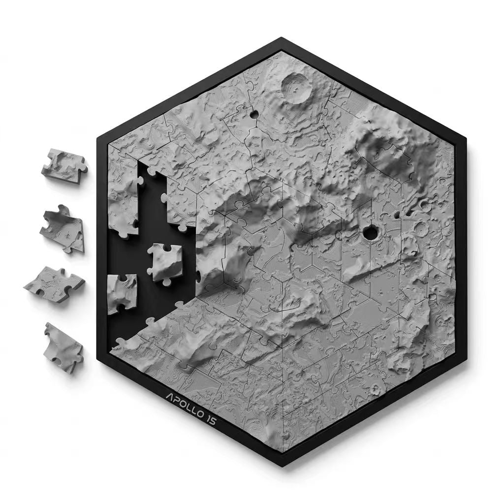 3D Topographic Lunar Crater Jigsaw Puzzle - Real Elevation Moon Terrain Model, Space Astronomy Gift & Tactile Wall Art Decor