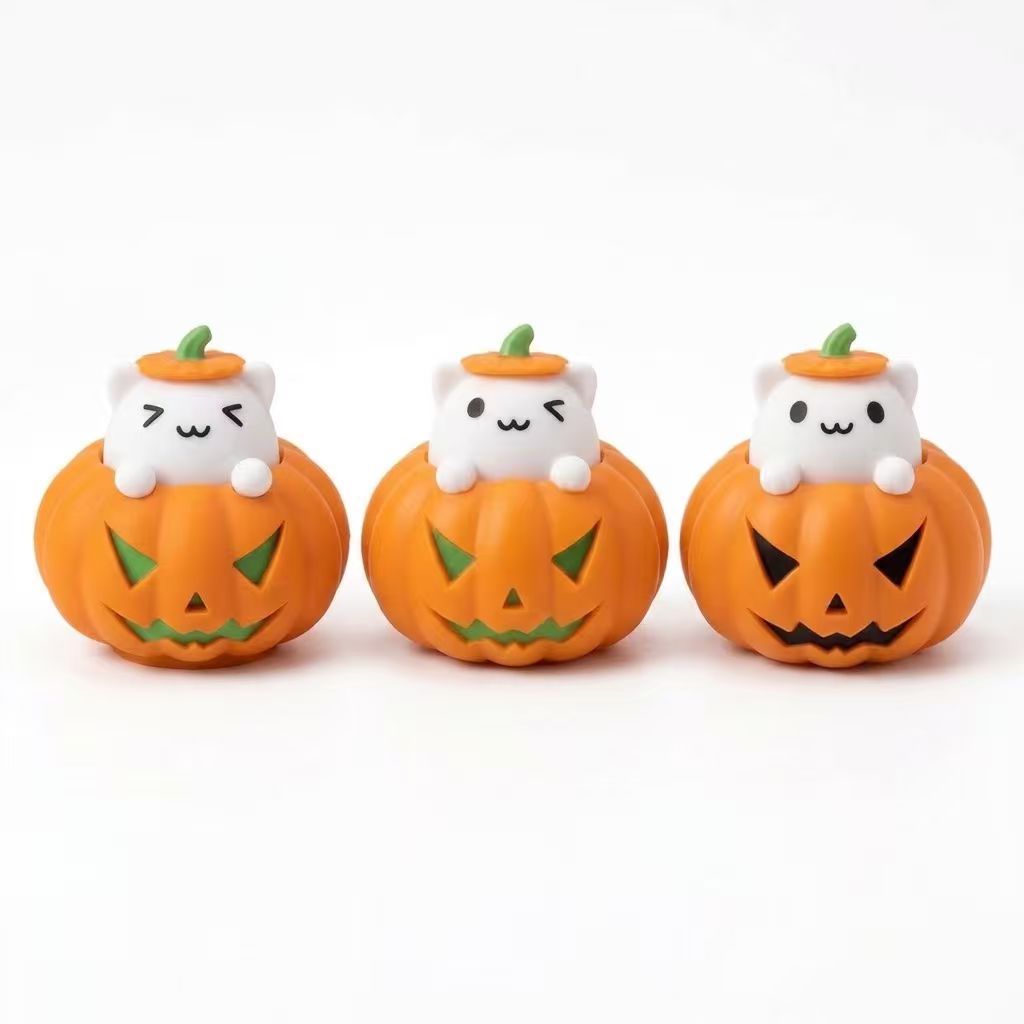 Kawaii Halloween Pumpkin Cat Fidget Toy – Pop Up Press Button Stress Relief Desktop Figurine