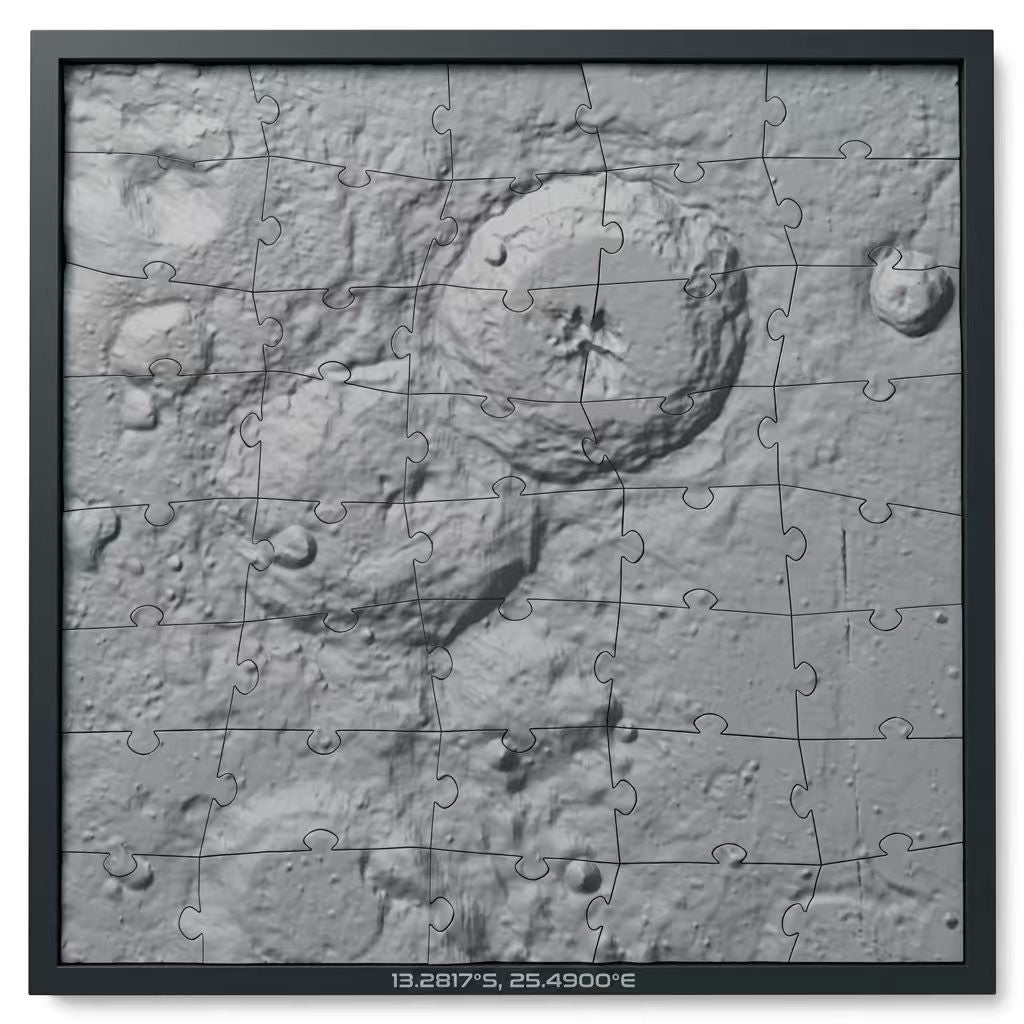 3D Topographic Lunar Crater Jigsaw Puzzle - Real Elevation Moon Terrain Model, Space Astronomy Gift & Tactile Wall Art Decor
